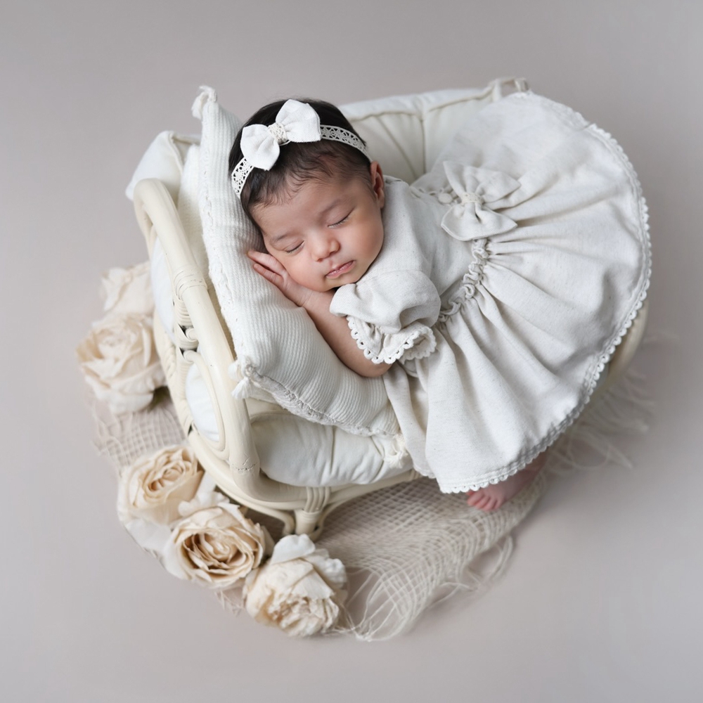 Baby Products Manufacturers - 新生児写真撮影用小道具女の赤ちゃん服レースバックボウロンパースベビーコスチューム新生児服写真撮影セット