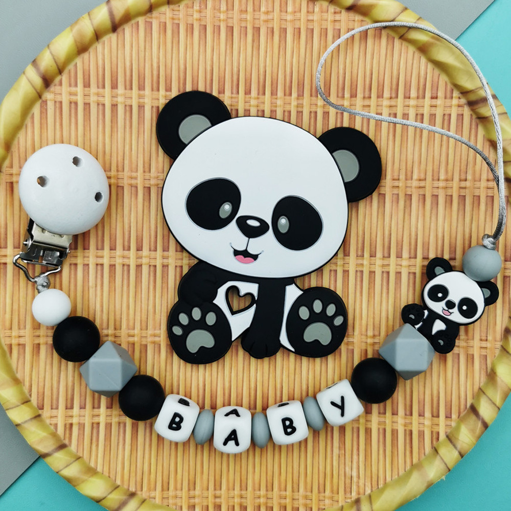 Baby Teethers - カスタマイズパーソナライズされた名前ベビーシリコーンパンダおしゃぶりクリップチェーンおしゃぶりペンダントベビー歯が生えるかわいいおもちゃギフト