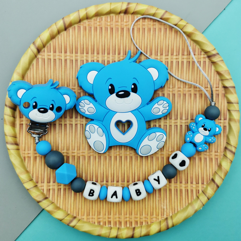 Baby Teethers - 数字と文字でパーソナライズされたシリコンおしゃぶりクリップ,文字,クマ,赤ちゃんのカワイイ,クマの贈り物
