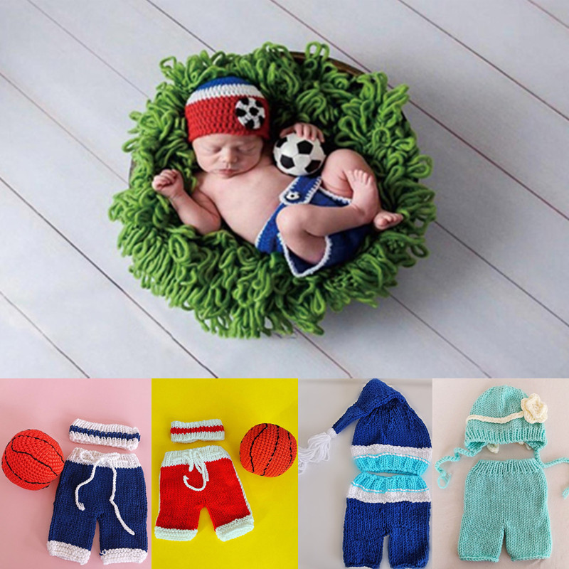 Baby Products Manufacturers - 新生児写真アクセサリーセット,かぎ針編みのベビーハット,バルーンパンツ,サッカーセット,写真撮影服,0〜3ヶ月,3/2個
