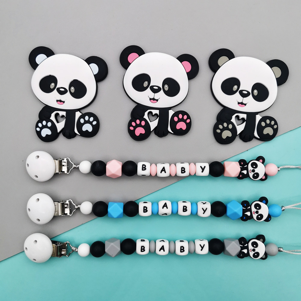 Baby Teethers - パンダカスタマイズされた英語シリコーン文字名ベビーシリコーンおしゃぶりクリップチェーンおしゃぶりペンダント新生児かわいい