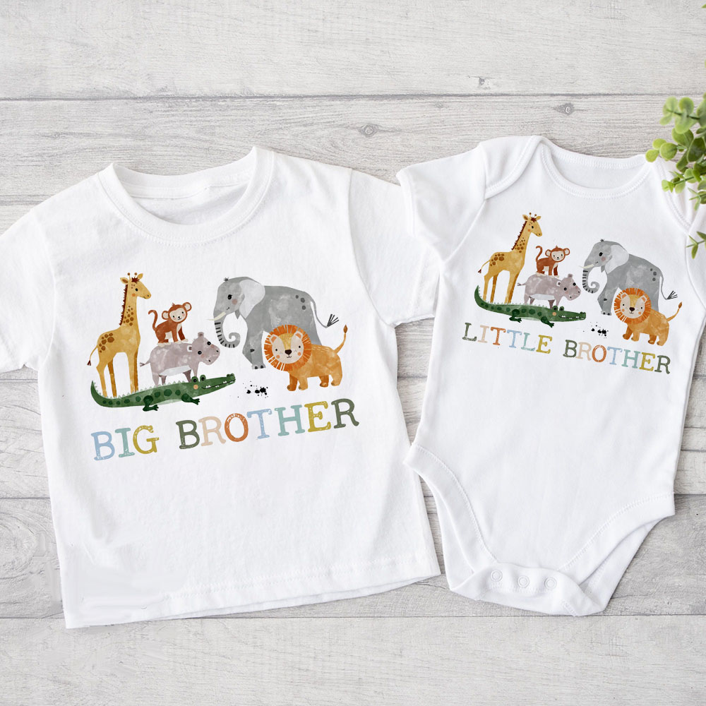 Baby Products Manufacturers - 子供のための動物の頭がプリントされた動物のボディ,大きなブラザーズブラザーの服,男の子のためのTシャツ,赤ちゃんの服