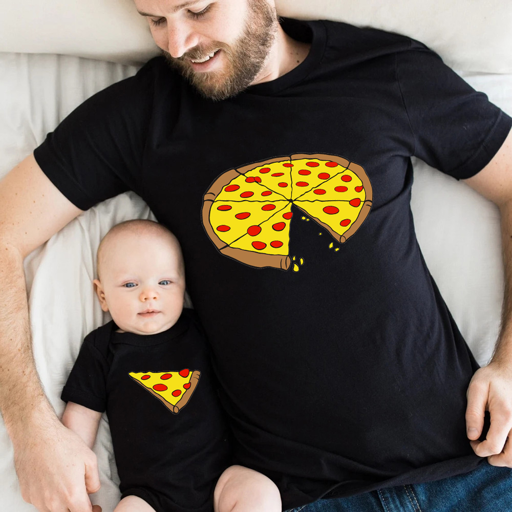 Baby Products Manufacturers - 面白いピザプリント父母子供用Tシャツベビーボディスーツ綿夏家族お揃い衣装ママパパ私お揃い服