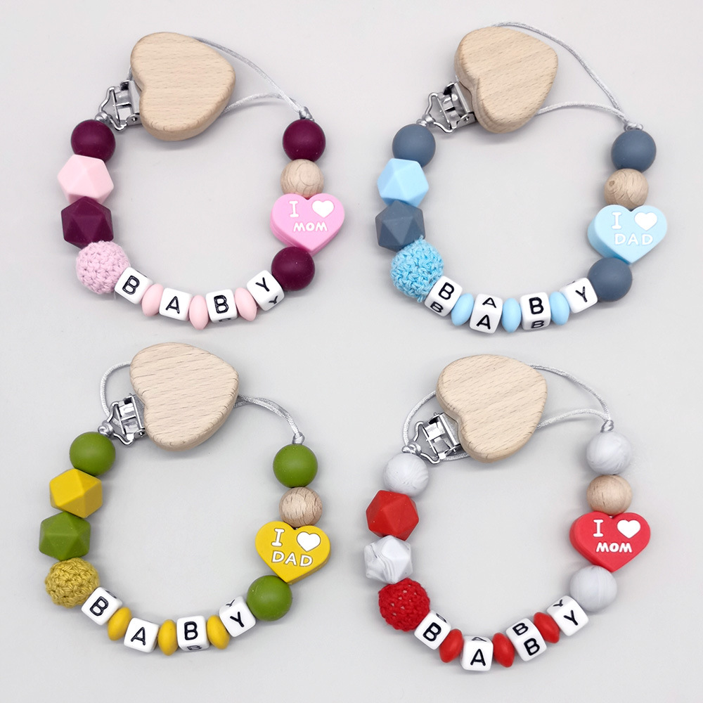 Baby Teethers - カスタマイズ可能な名前入りベビー歯固めおしゃぶりクリップ、シリコンハートビーズ、おしゃぶりホルダーチェーン、乳児用授乳ギフト