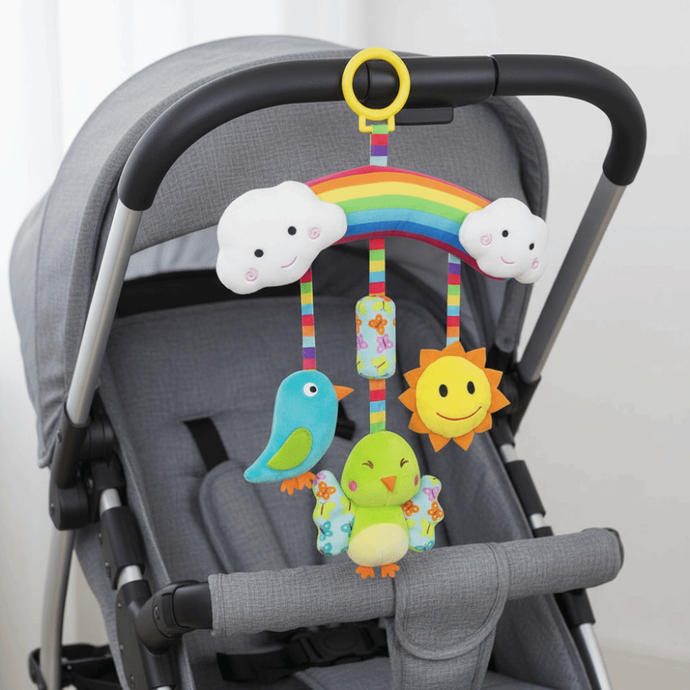 Baby Teethers - ギフトアニマルベビーカラフルベルソフト感覚ガラガラレインボーアクティビティティーザーベビーカーシート幼児用