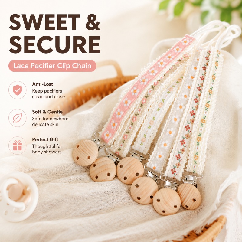 Baby Products Newborn - 新生児用レースおしゃぶりクリップチェーン、紛失防止おしゃぶりホルダー、刺繍ギフト、ベビー用品