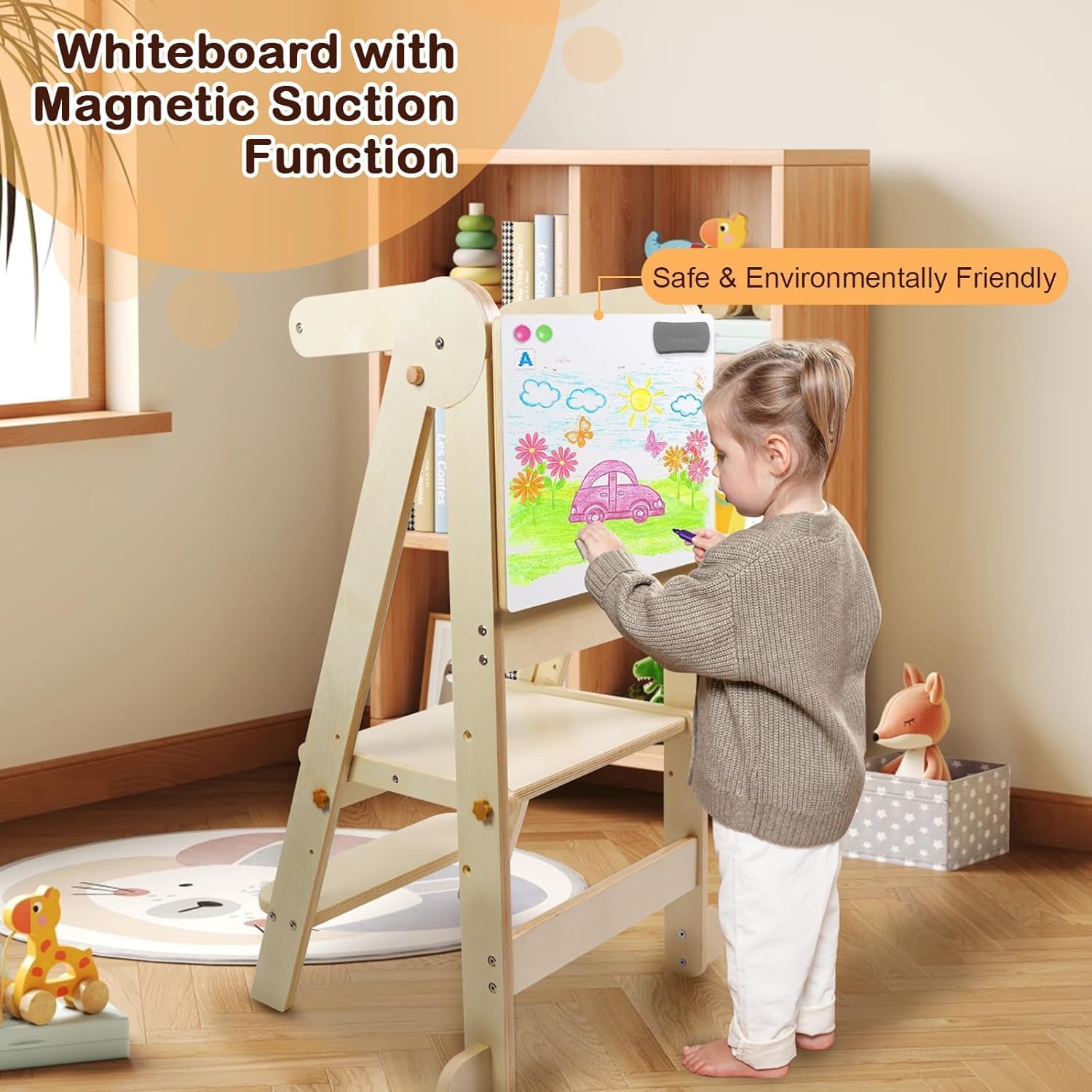 折りたたみ式幼児用キッチンタワー、ホワイトボードと安全レール - Toddler Learning Tower のレビューと価格