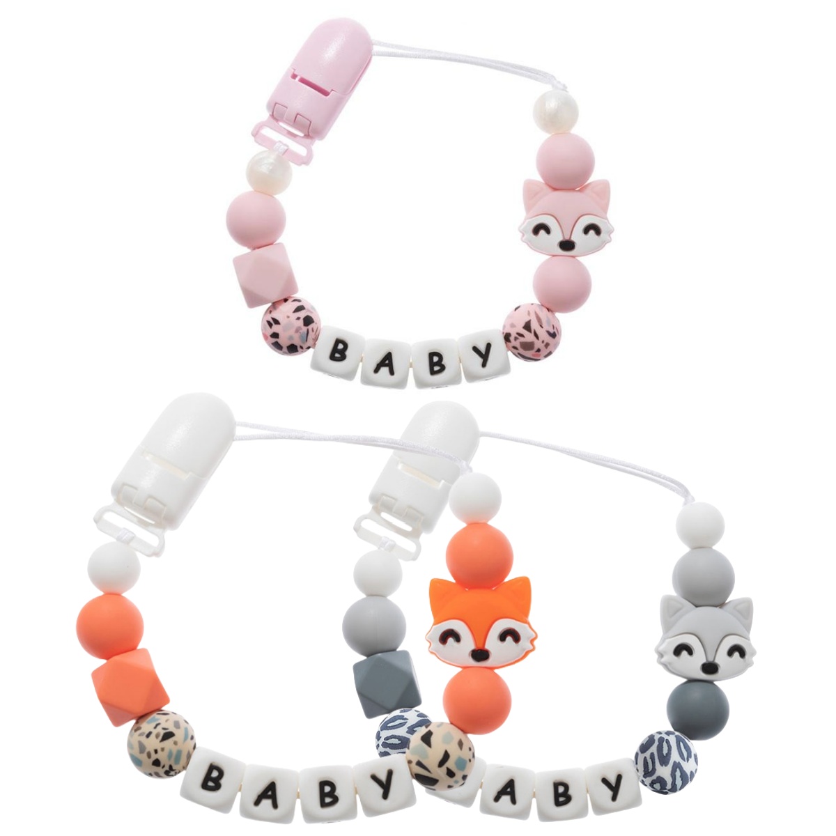 漫画パーソナライズされた名前手作りおしゃぶりクリップホルダー - Baby Teethers のレビューと価格