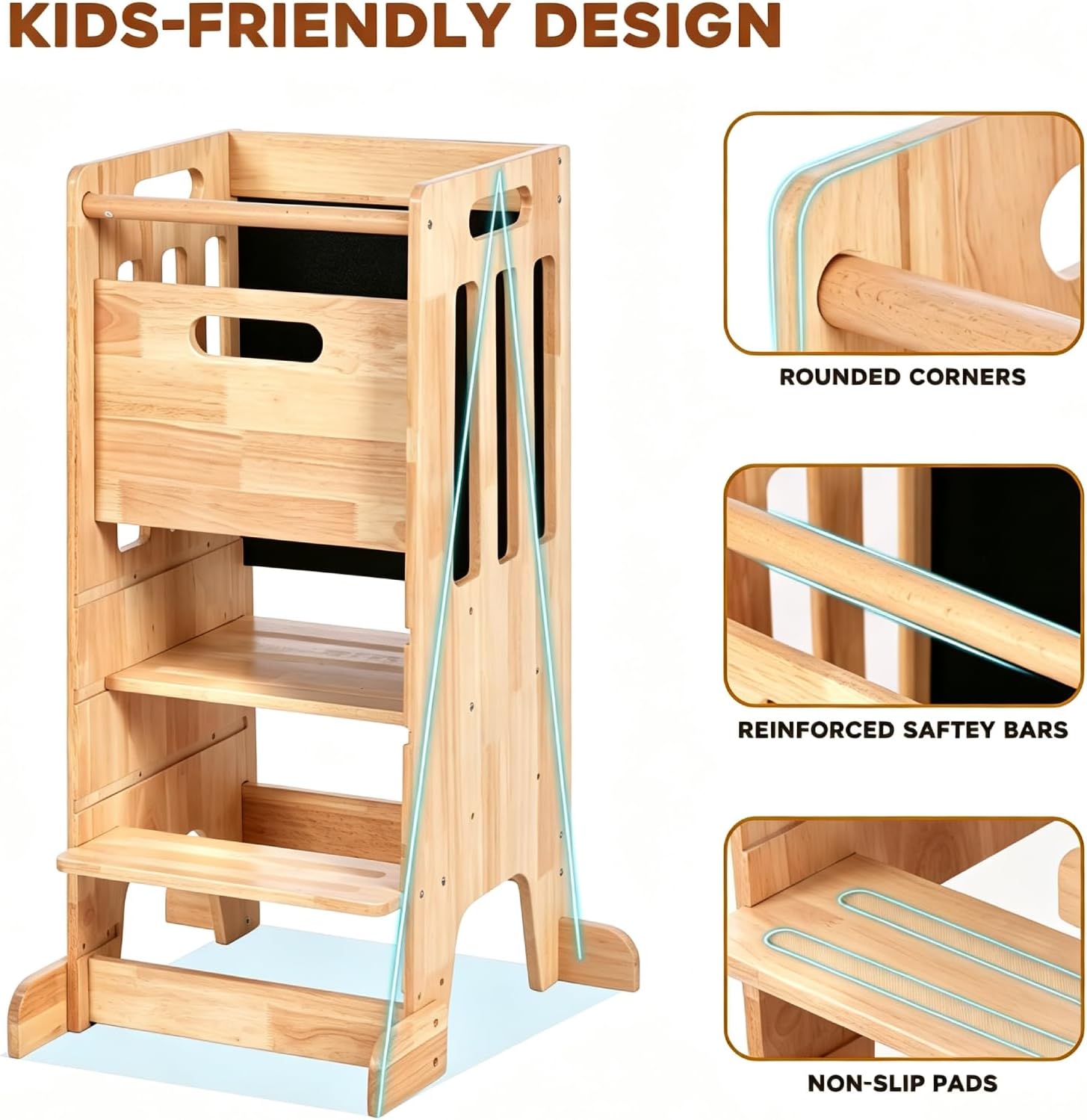 幼児用スタンディングタワー、木製キッチンヘルパーステップスツ - Toddler Learning Tower のレビューと価格