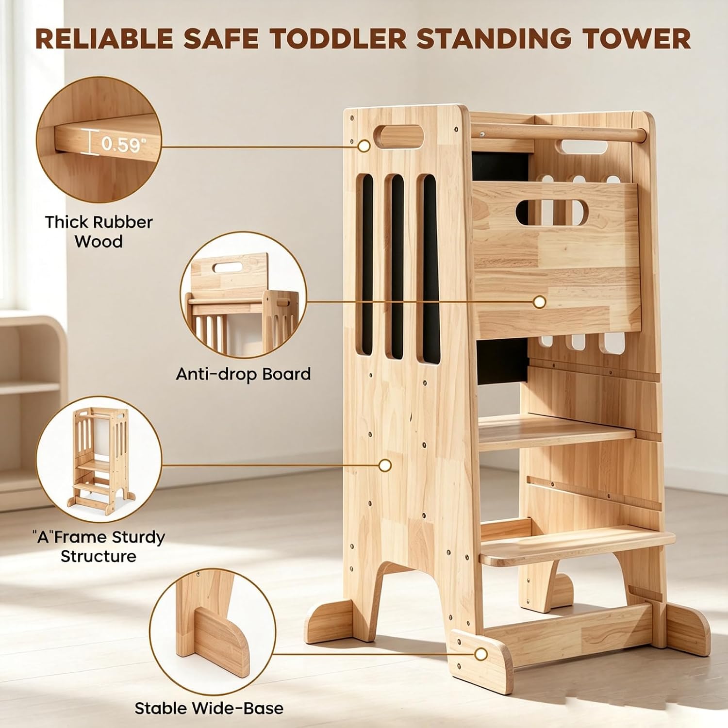 幼児用スタンディングタワー、木製キッチンヘルパーステップスツ - Toddler Learning Tower のレビューと価格
