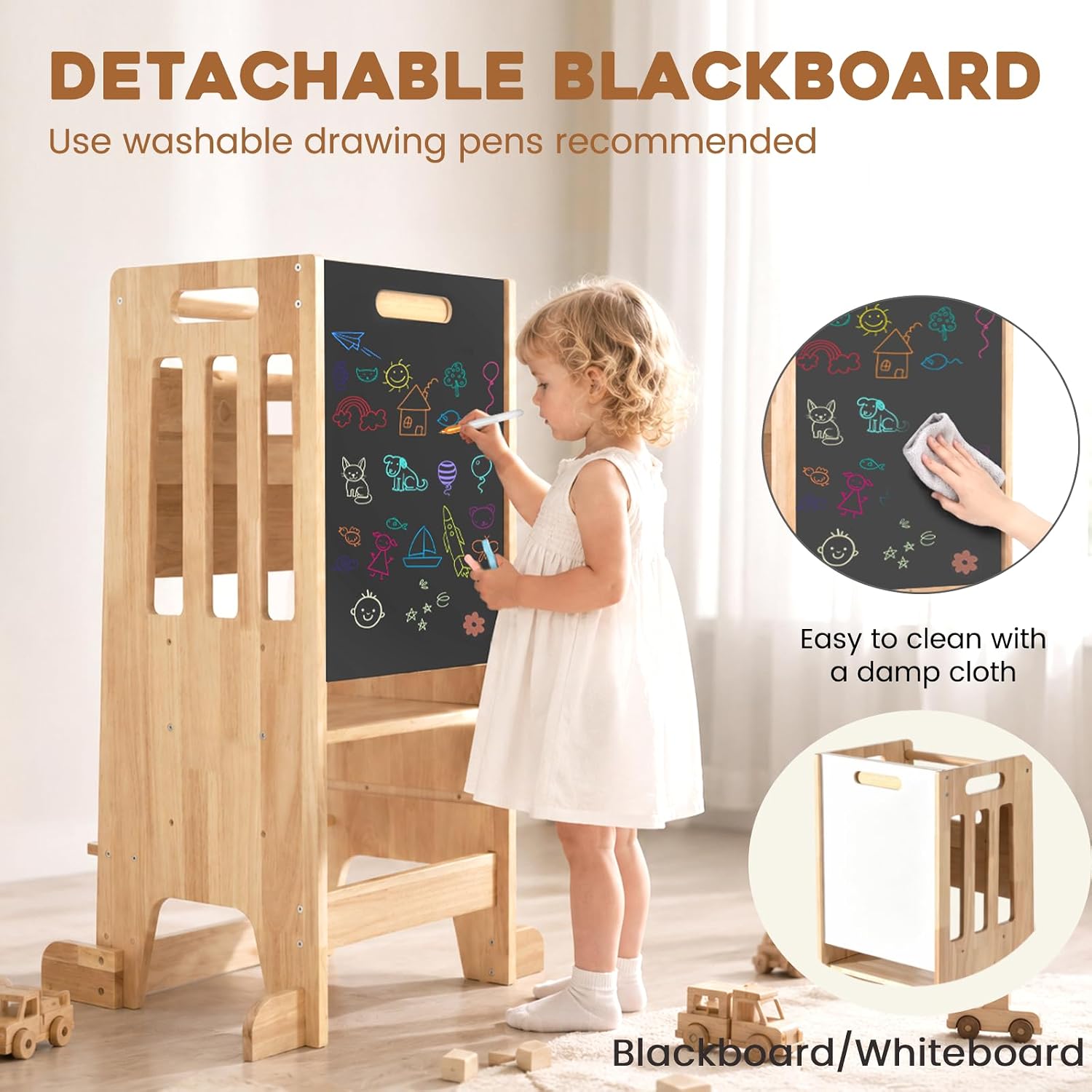 幼児用スタンディングタワー、木製キッチンヘルパーステップスツ - Toddler Learning Tower のレビューと価格