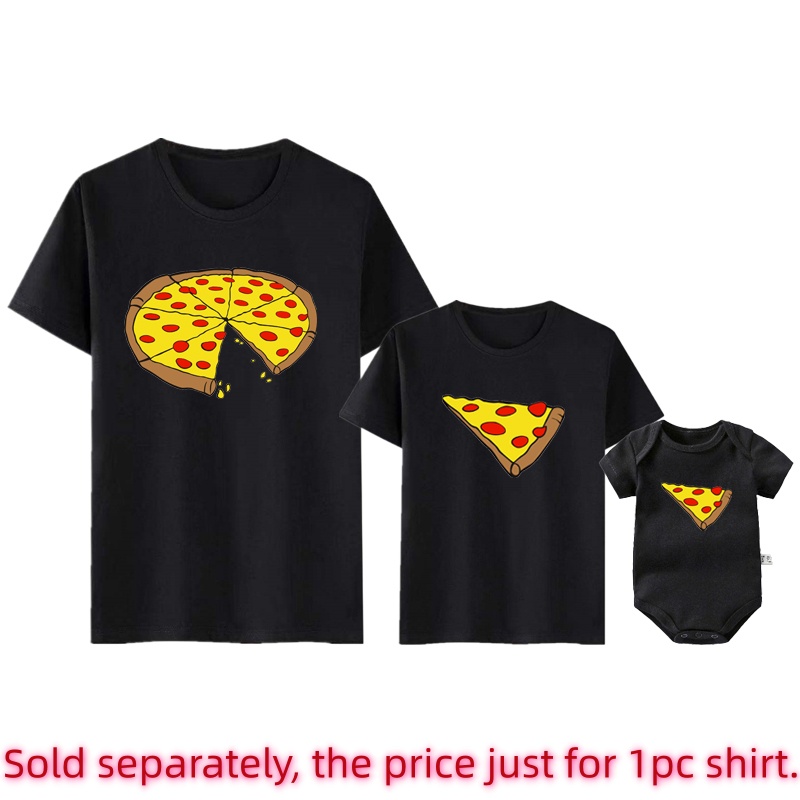 面白いピザプリント父母子供用Tシャツベビーボディスーツ綿夏家 - Baby Products Manufacturers のレビューと価格