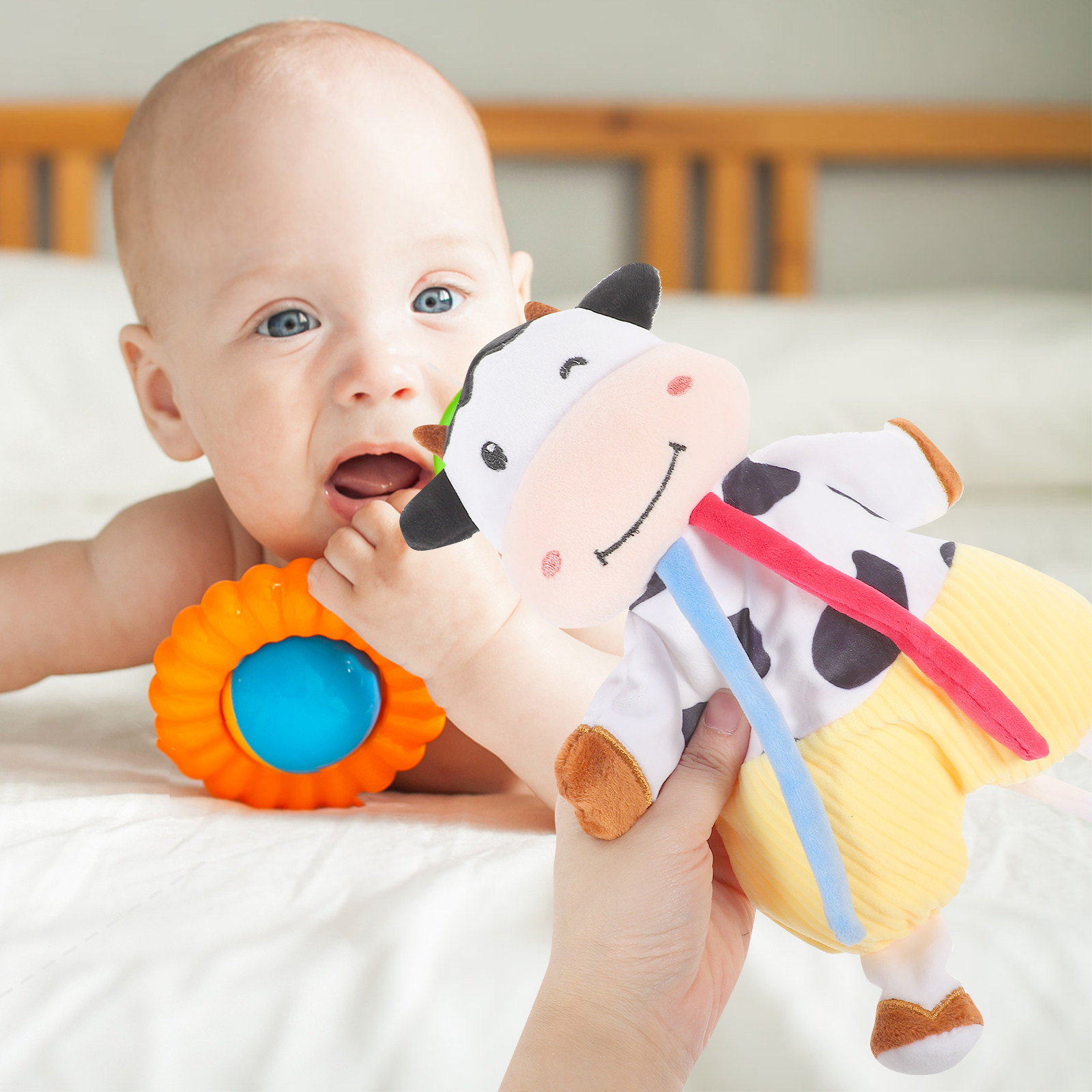1個入りベビー用おしゃぶりブランケット、漫画の牛の形、安全な - Baby Teethers のレビューと価格