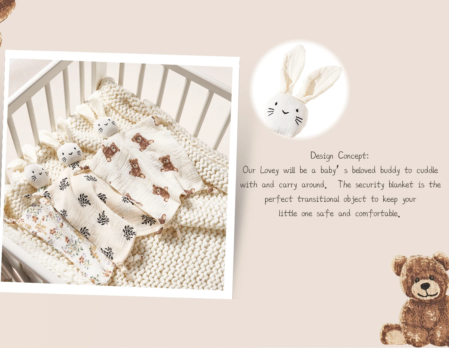 赤ちゃんを落ち着かせるタオル：柔らかいウサギのぬいぐるみ、綿 - Baby Teethers のレビューと価格