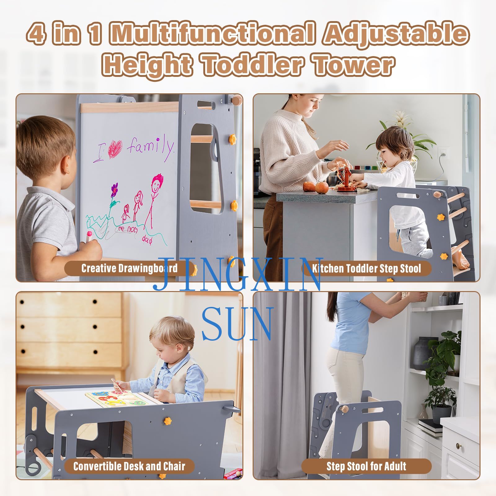 4 in 1幼児用キッチンタワー、モンテッソーリ幼児用木製学 - Toddler Learning Tower のレビューと価格